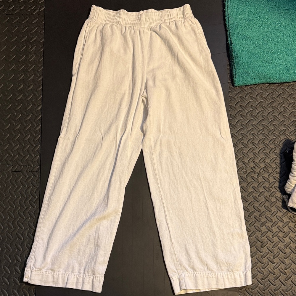Old Navy high-waisted linen-blend wide-leg pants m white lilies